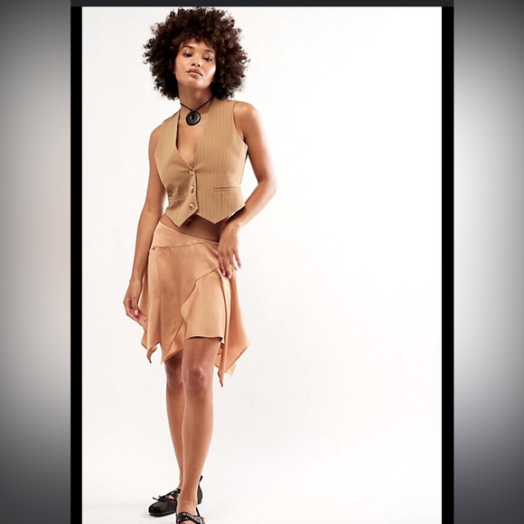 FP Marie Gold Satin Asymmetrical Hem Skater Skirt Sz ONLY - Main Image